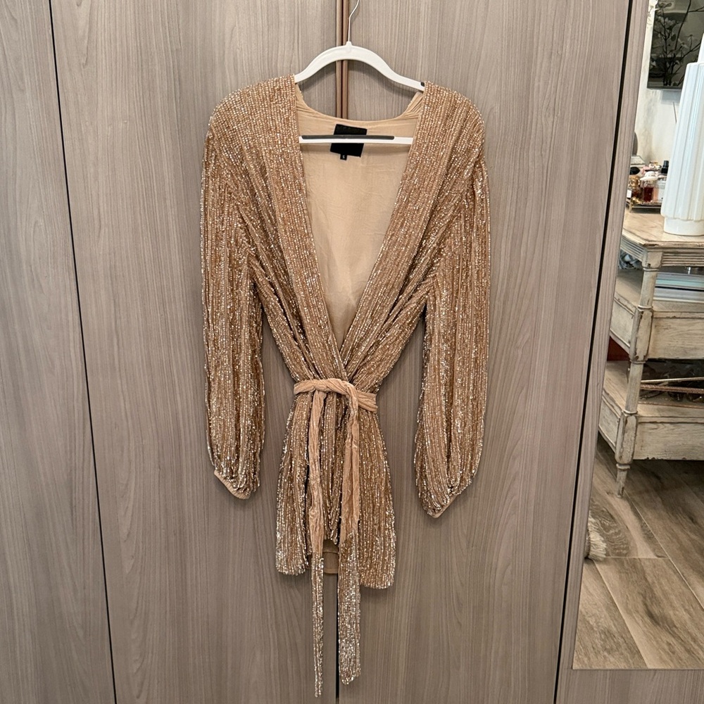 Sequin Wrap Mini Dress in Pink